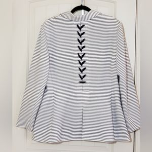 Chico's Navy White Stripe Blazer Lace Up Back, Size 3